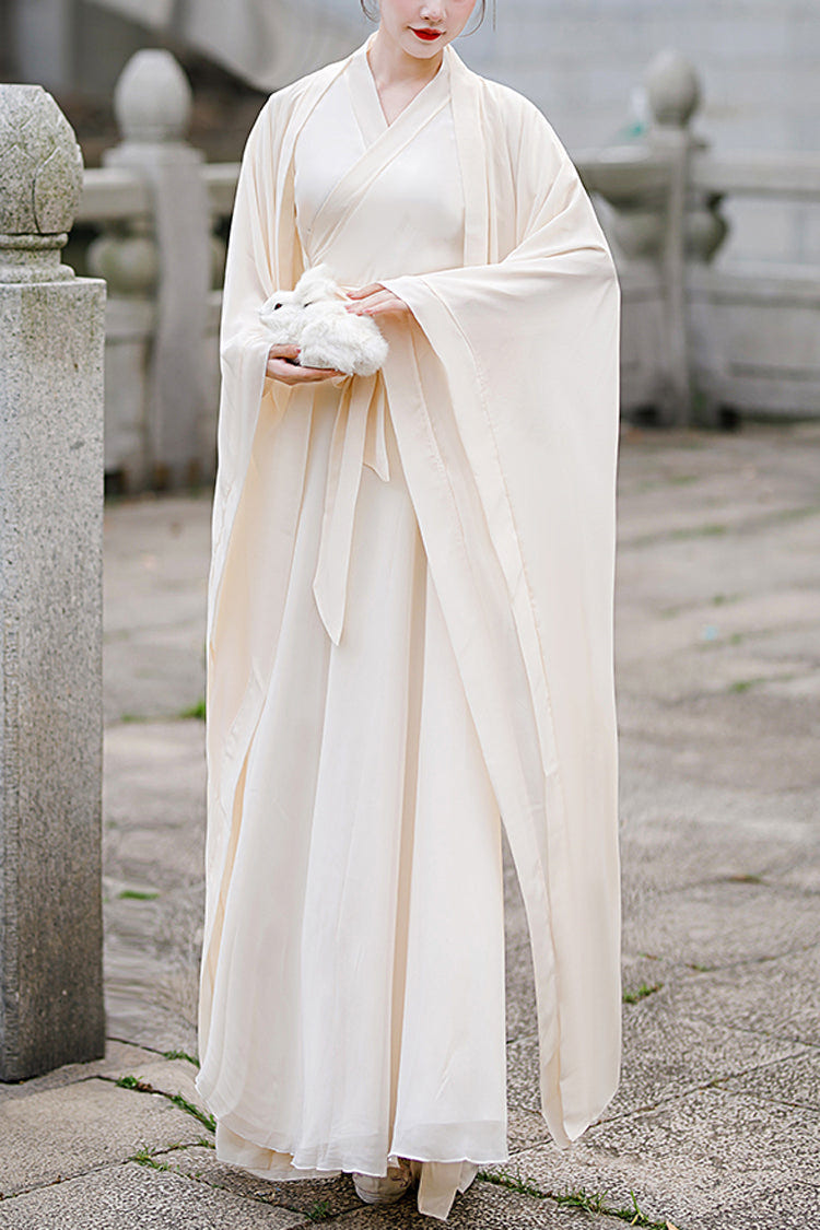 Beige Chang'E Ancient Costume Elegant Wide Sleeves Classic Hanfu Dress - Beige - 1