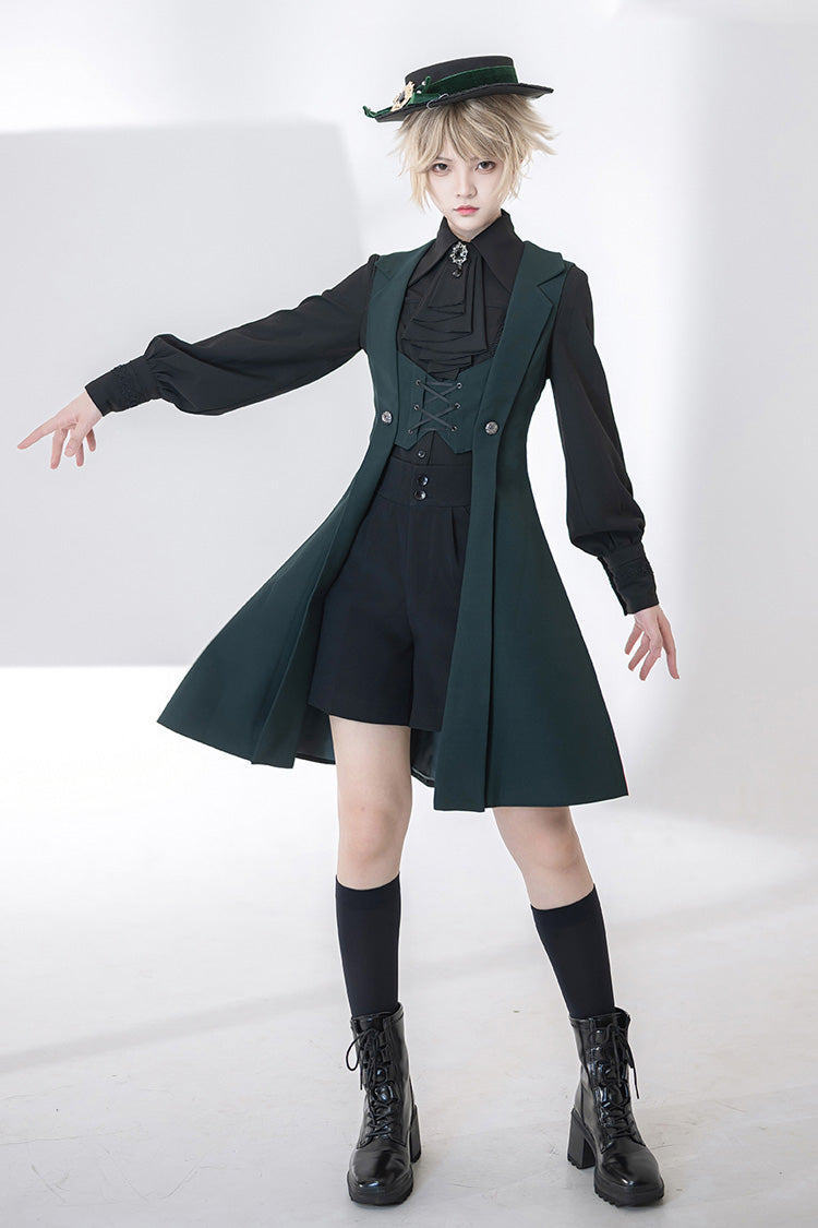 Green Lace-Up Slim Gothic Vintage Handsome Ouji Lolita Vest - Product - 9