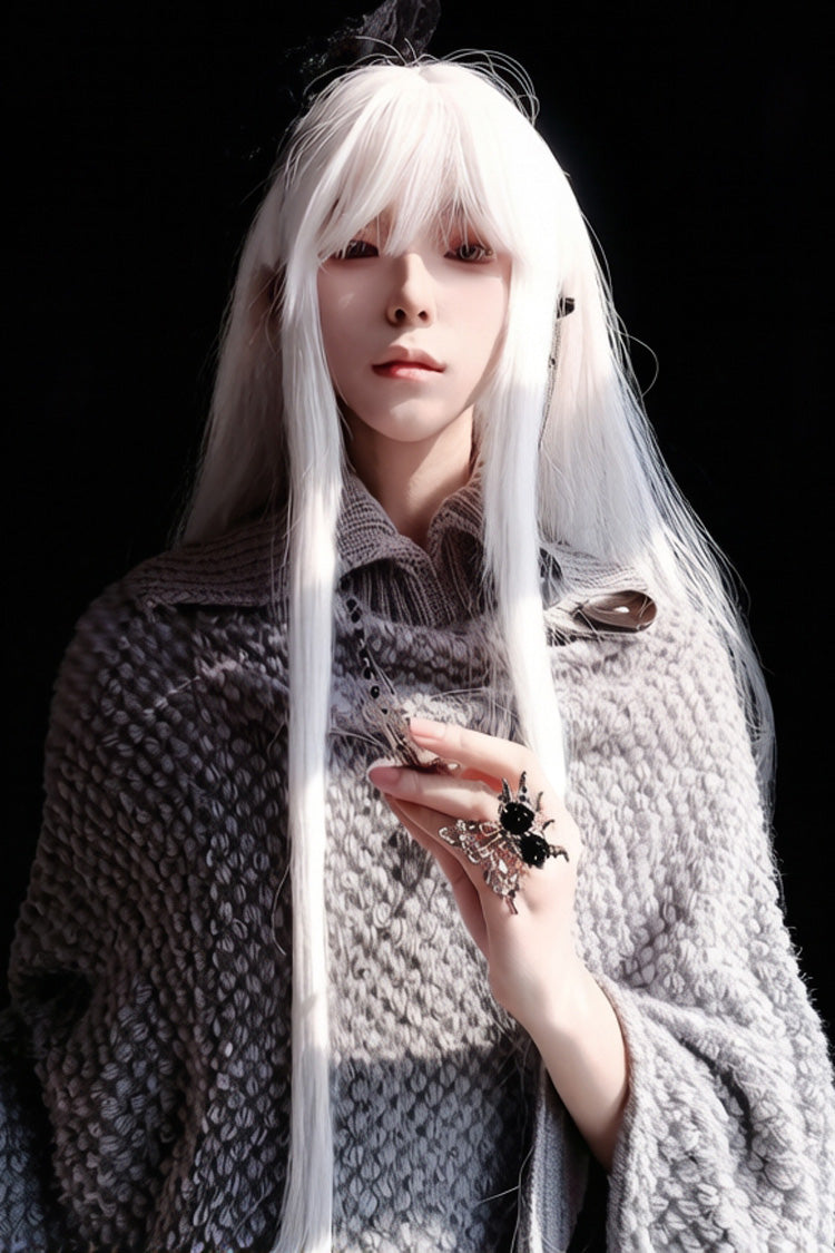 Moonlight White Full Bangs Sweet Lolita Long Straight Wig - Product - 6