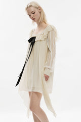 Long Sleeves Ruffle Stitching Lace Detachable Pin Bowknot Women's Gothic Dress 2 Colors - Product - 2