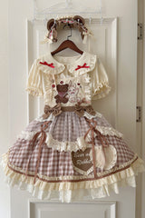 Rabbit Bear Diary Plaid Print Ruffle Bowknot Sweet Lolita Skirt 2 Colors (Blouse Included) - Product - 3