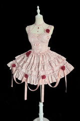 Pink Weeping Rose Double-Layered Ruffle Embroidery Bowknot Lace Sweet Ballet Lolita Skirt Set - Product - 8