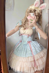 Mint Green Ribbon Ballet Style Multi-layer Ruffle Sweet Princess Lolita Jsk Dress - Product - 3