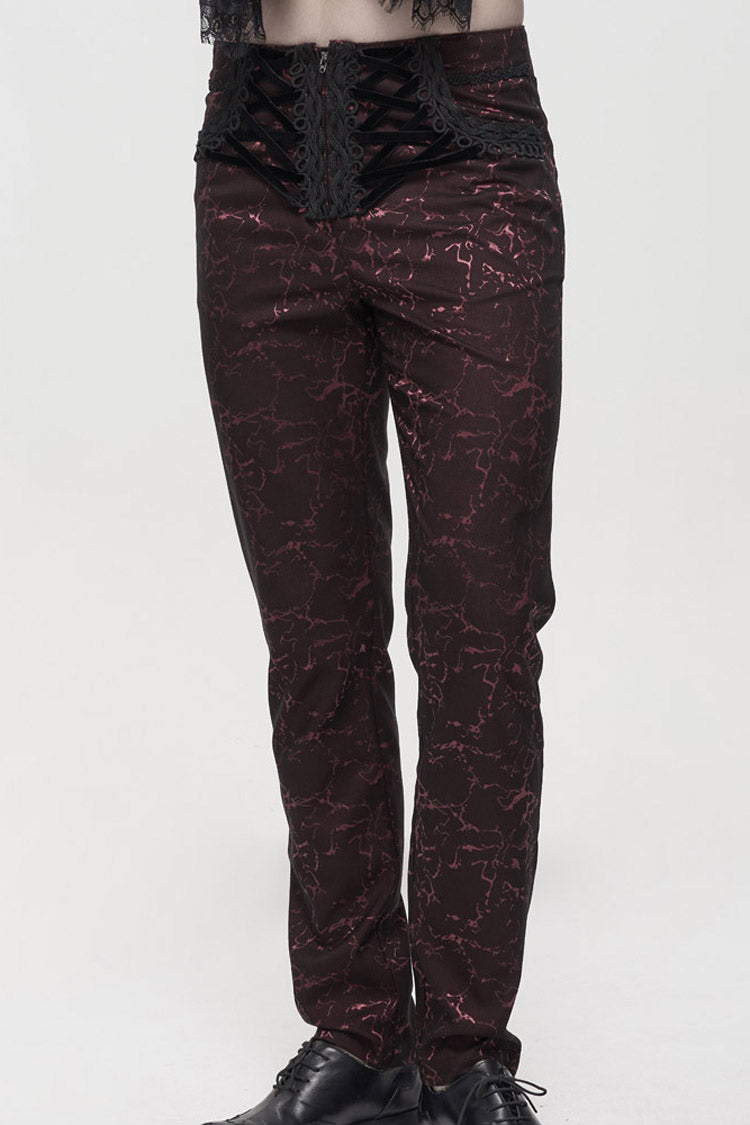 ine Gothic Glossy Pattern Drawstring Lace Decoration Men's Pants - Product - 4