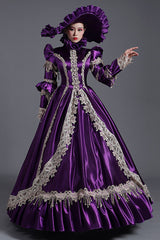Purple Long Sleeves High Collar High Waisted Cardigan Ruffled Victorian Lolita Prom Dress - Product - 2