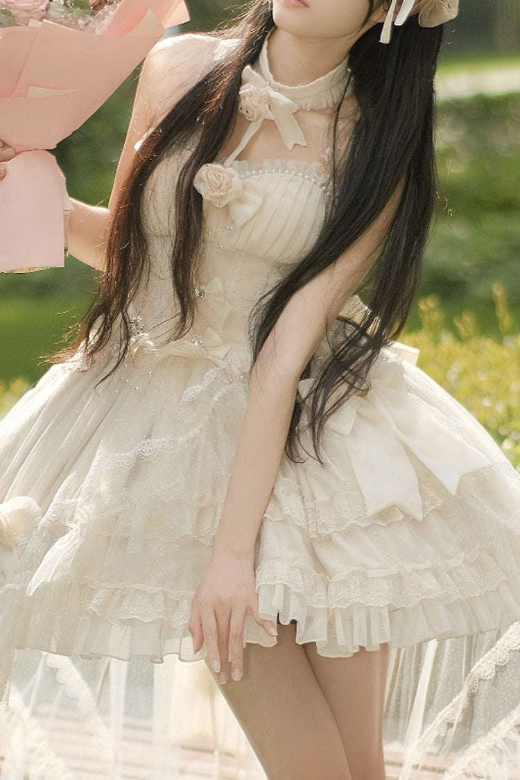Ivory Galaxy Flower Language Multi-Layered Ruffle Bowknot Sweet Lolita Tube Top Dress - Product - 4