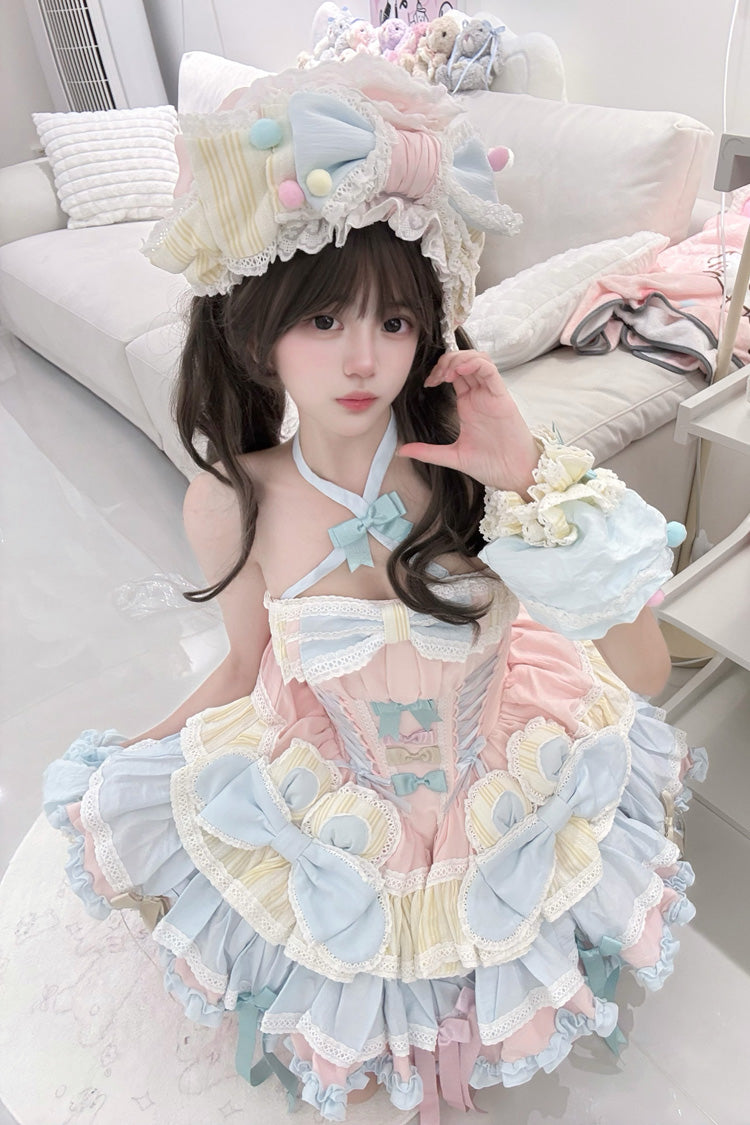 Ribbon Dance Multi-Layered Ruffle Bowknot Lace-Up Sweet Princess Lolita Dress