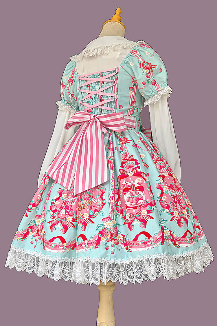 [Strawberry Chef] Short Sleeves Print Bowknot Lace Sweet Lolita Dress 4 Colors - Product - 7