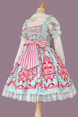[Strawberry Chef] Short Sleeves Print Bowknot Lace Sweet Lolita Dress 4 Colors - Product - 7