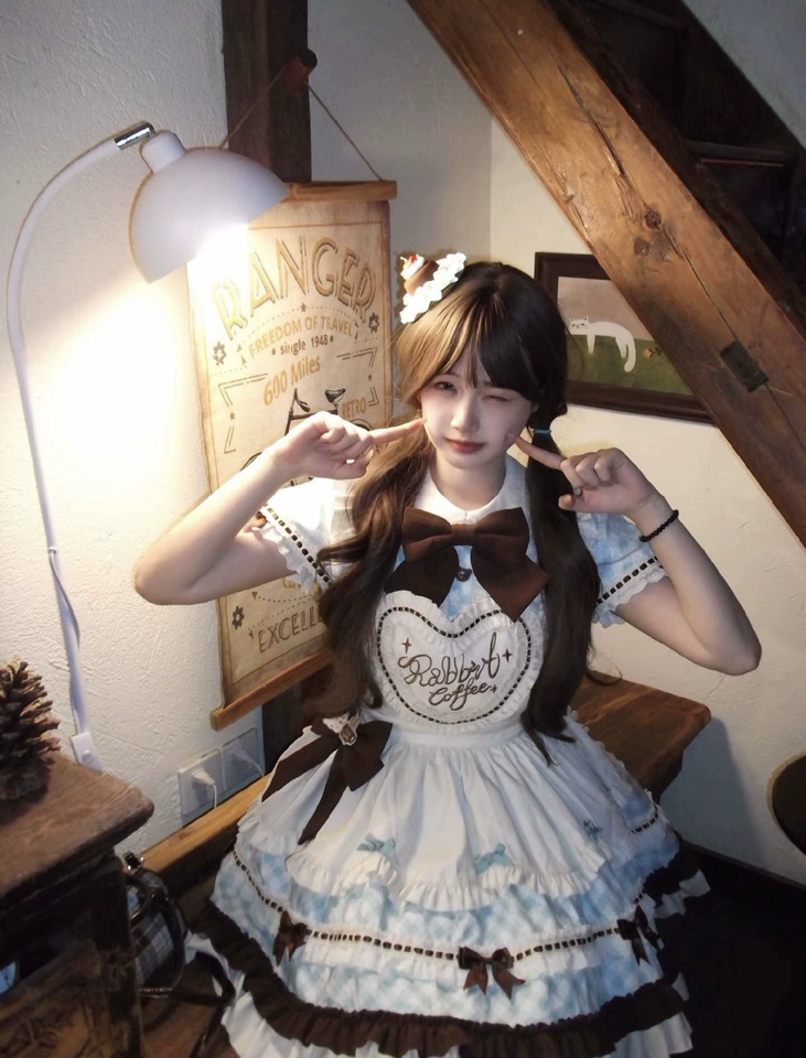 Sweet Plaid and White Lace Maid Lolita Dress with Apron - view 6