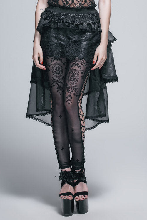 Black Gothic Elastic Waist Organza Swing Multi Layer Lace Sexy Puffy Womens Half Skirt - Black - 1