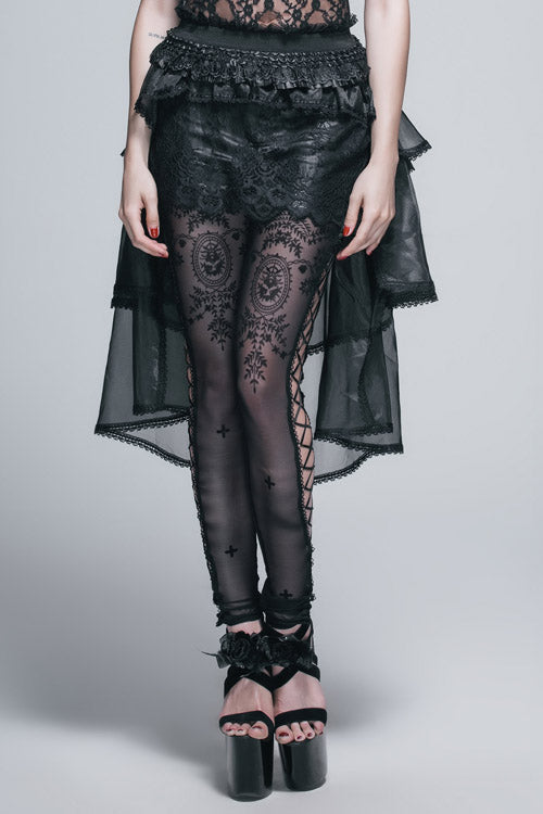 Black Gothic Elastic Waist Organza Swing Multi Layer Lace Sexy Puffy Womens Half Skirt - Black - 1