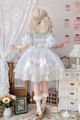 Green [Spring of Boliya] Long Sleeves Multi-Layered Ruffle Bowknot Lace Lace-Up Sweet Princess Lolita Dress - Product - 11