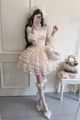 Pink [Butterfly Heart Ballet] Triple-Layered Ruffle Bowknot Lace Sweet Ballet Lolita Jsk Dress - Product - 5