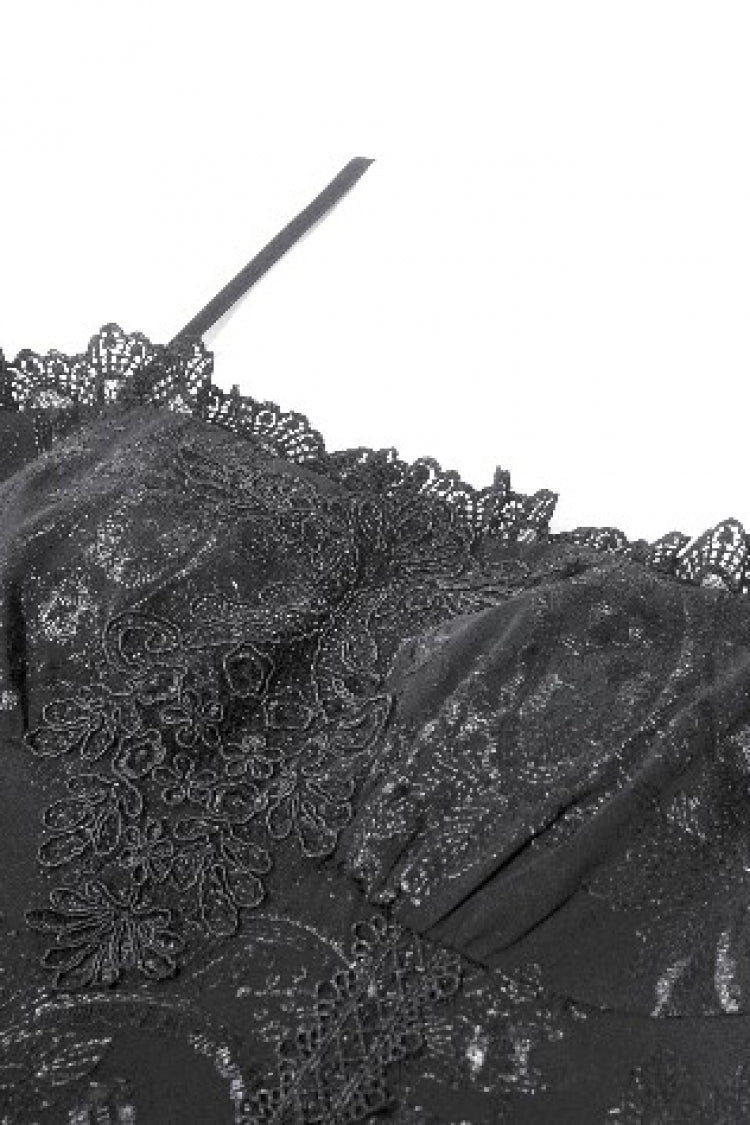 Black Sleeveless Multi-Layered Embroidered Women's Gothic Peplum Court Slip Dress - Product - 15