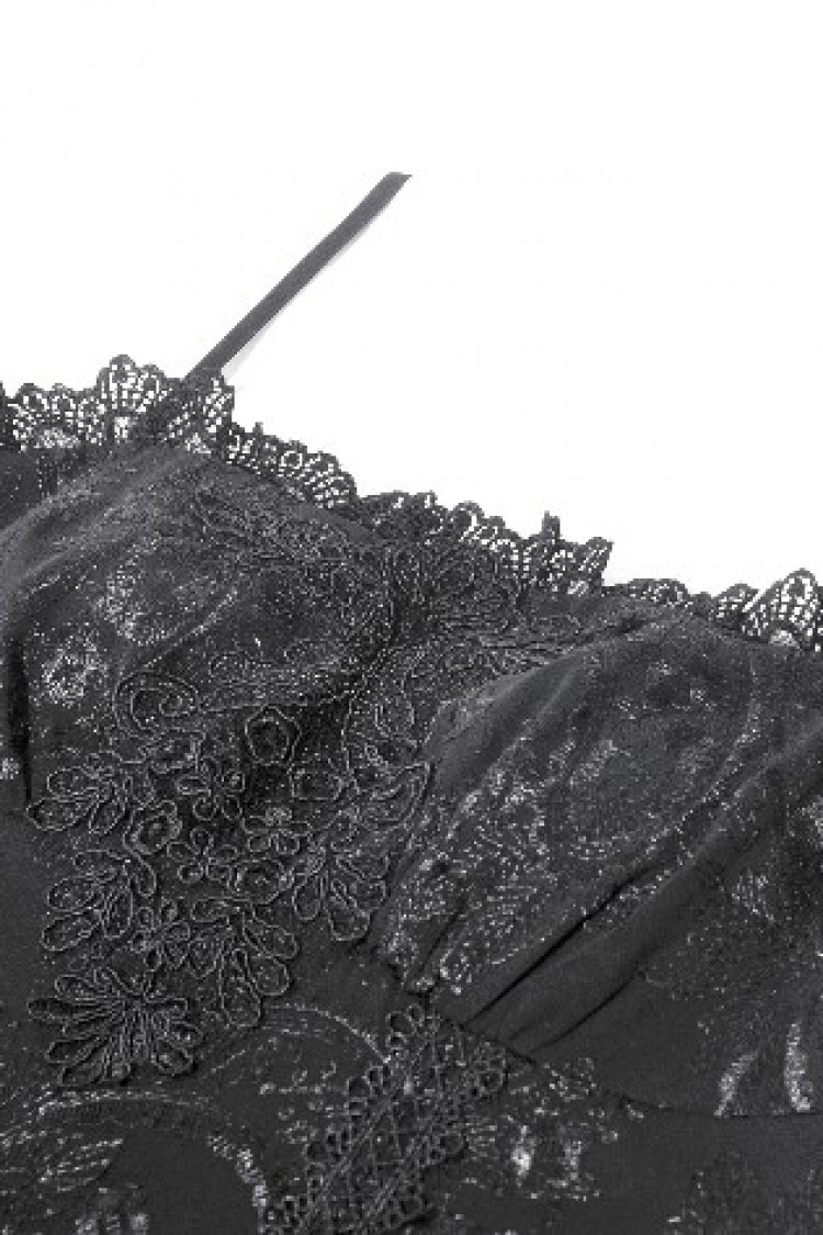 Black Sleeveless Multi-Layered Embroidered Women's Gothic Peplum Court Slip Dress - Product - 15