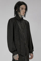 Black Punk Turtleneck Dragon Scale Jacquard Long Lantern Sleeves Lace Edge Men's Shirt - Product - 2