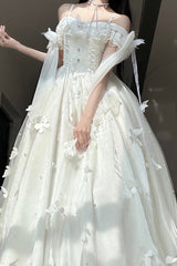 White [Summer Wind Chimes] 3D Butterfly Decoration Bowknot Sweet Lolita Jsk Dress - White - 1