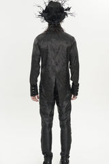 Black Stand Collar Long Sleeves Jacquard Embroidered Bow Lace Men's Gothic Palace Shirt - Product - 7