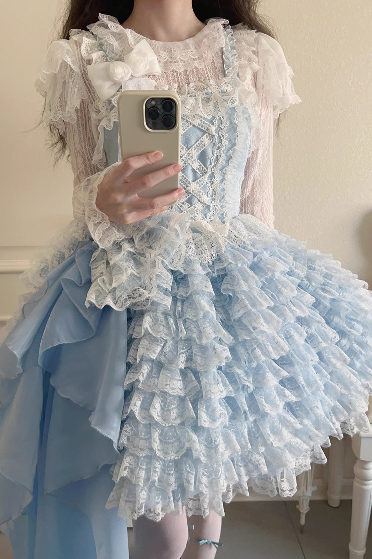 Multi-layer Lace Ruffle Bowknot Sweet Lolita Jsk Tiered Dress 2 Colors - Product - 5