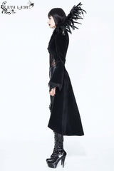 Black Feathered Collar Long Sleeves Bowknot Women's Gothic Tailcoat - Product - 8