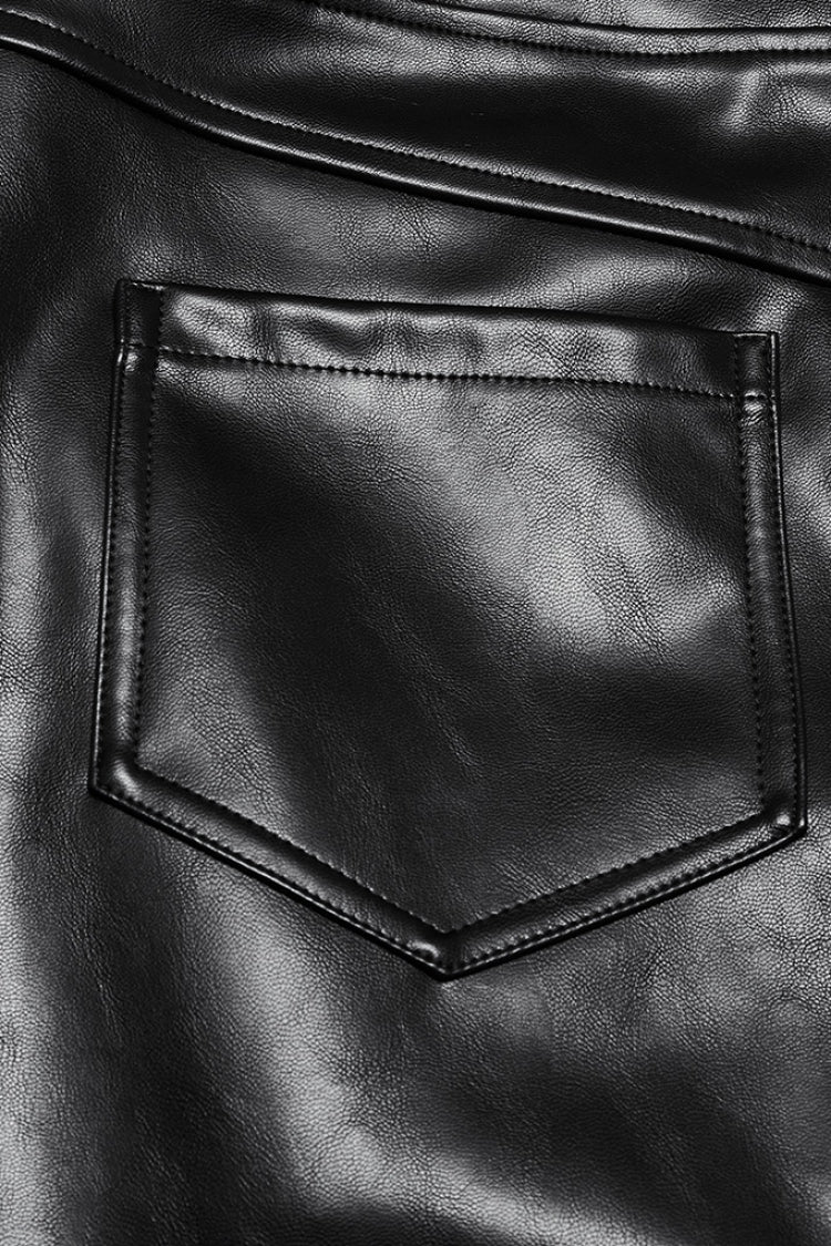 Black Print Men's Punk Leather Pants - Product - 9
