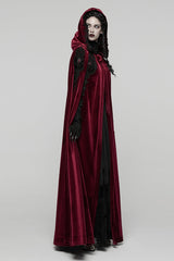 Red Floral Embroidery Diamante Velvet Hooded Women's Gothic Cloak - Product - 2