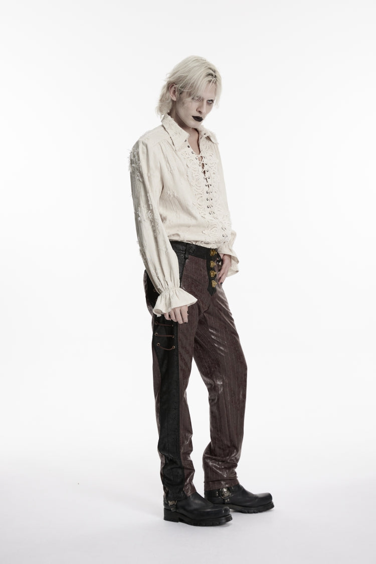 White Lapel Collar Long Sleeves Lace-Up Men's Gothic Shirt - Product - 8