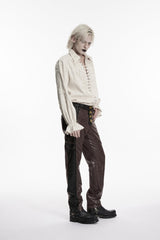 White Lapel Collar Long Sleeves Lace-Up Men's Gothic Shirt - Product - 8