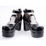 Black Synthetic Leather Round Toe Cross Straps Platform Lolita Shoes - Product - 3
