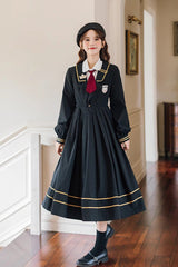 Black Long Sleeves Embroidery Sweet College Style Elegant Lolita Dress - Product - 3