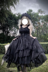 Black [Moonlight Sonata] Ruffle Cardigan Bowknot Lace Gothic Vintage Lolita Jsk Dress - Black - 1