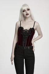 Red Lace Lace-Up Slim Fit Asymmetric Zippered Strappy Women's Gothic Balletcore Bustier Corset - Product - 7