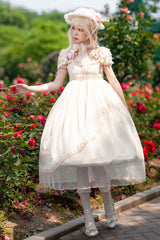 Apricot [Moon goddess *Mediana*] Polka Dot Print Ruffle Bowknot Asymmetric Sweet Elegant Lolita Dress - Product - 2