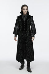 Black Sleeveless Floral Print Lace-Up Men's Gothic Waistcoat - Black - 1
