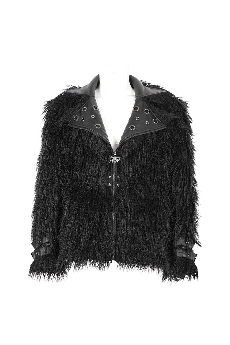 Black Lapel Collar Collar Faux Fur Men's Punk Jacket - Product - 7