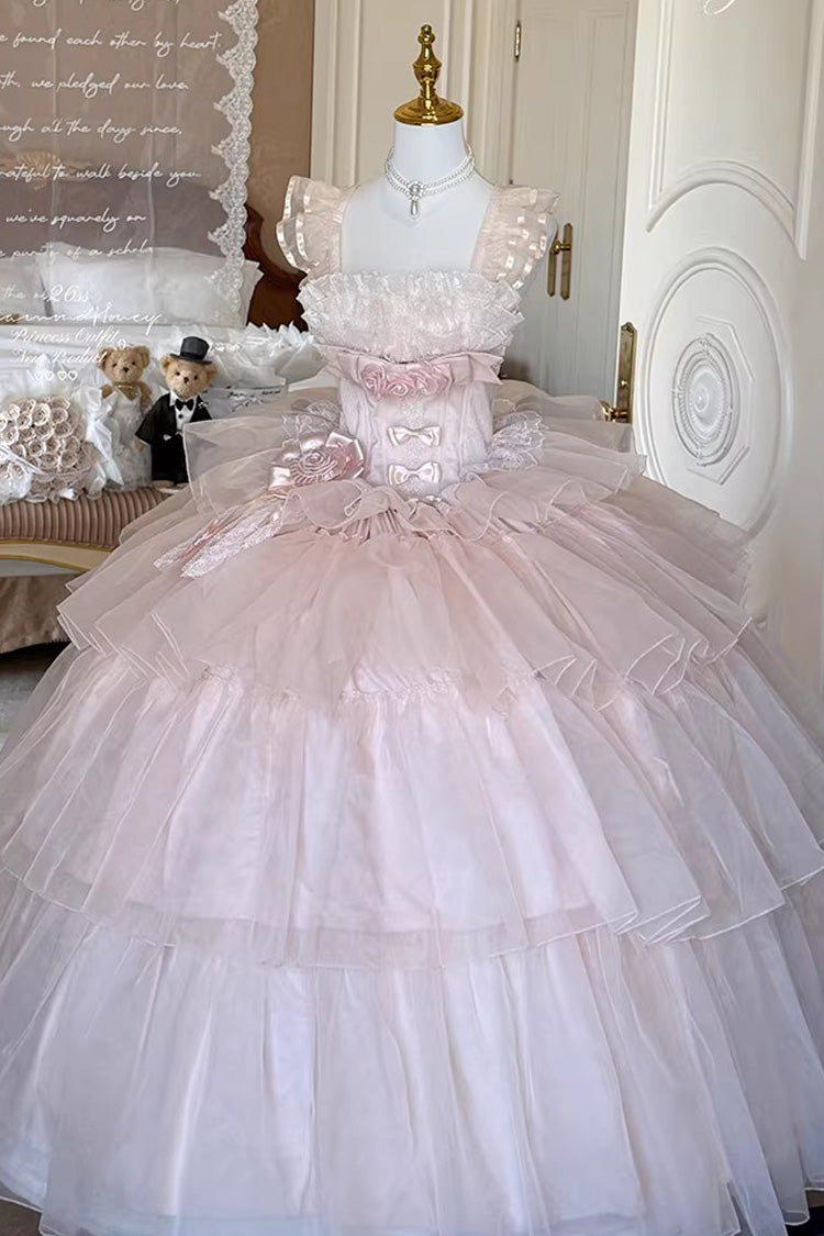 Pink [Mousse Love Song] Sleeveless Multi-Layered Ruffled Hanayome Bow Sweet Lolita Dress - Product - 4