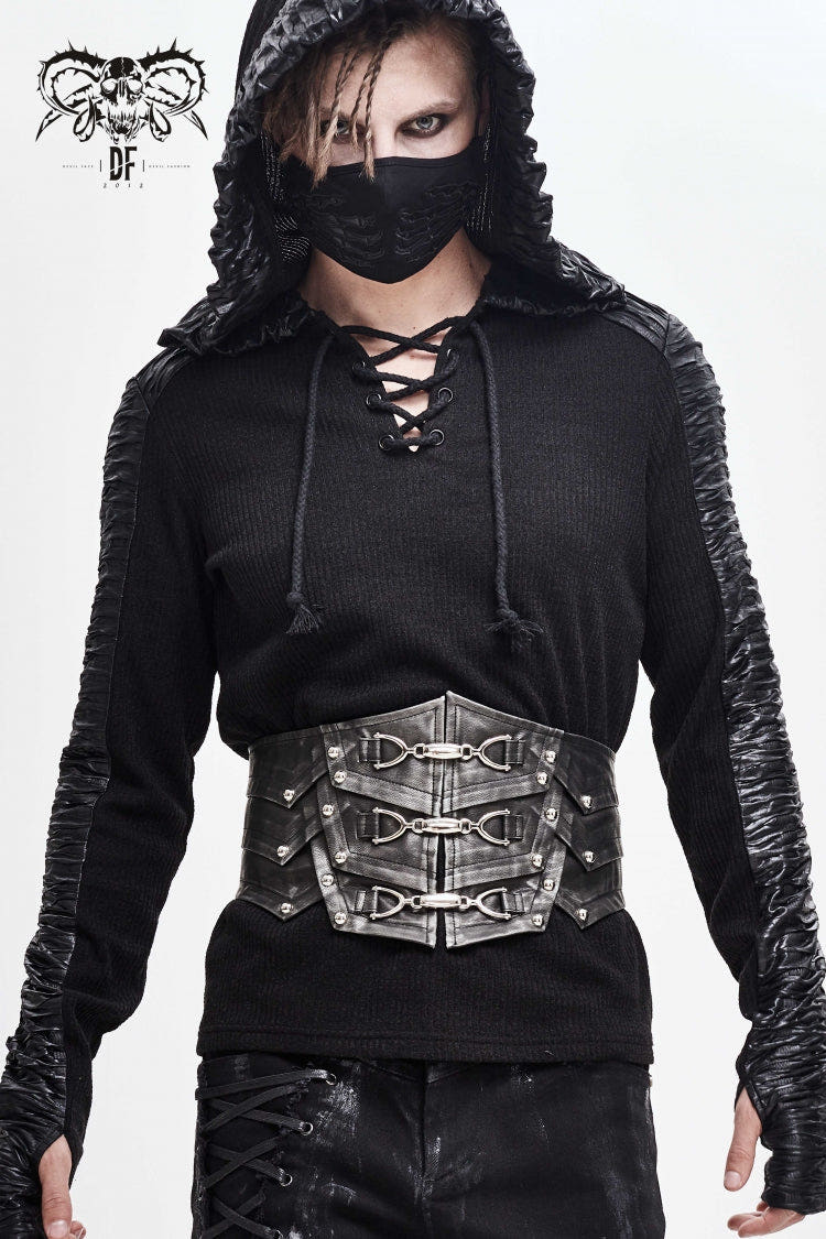 silver Lace-Up Men's Punk Faux Leather Rivers Belt - silver - 1