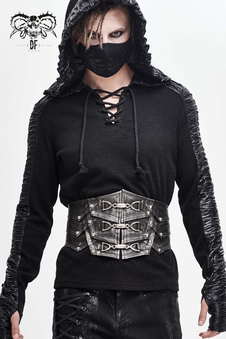 silver Lace-Up Men's Punk Faux Leather Rivers Belt - silver - 1