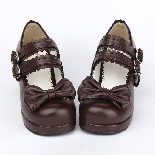 Double Buckle Bowknot Sweet Lolita Shoes - Product - 4