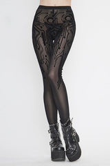 Black Punk Circuit Diagram Flocking Stretch Mesh Leggings Womens Pants - Product - 2