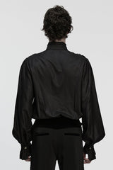 Black Stand Collar Long Puff Sleeves Ruffle Pleated Men's Gothic Blouse - Product - 3