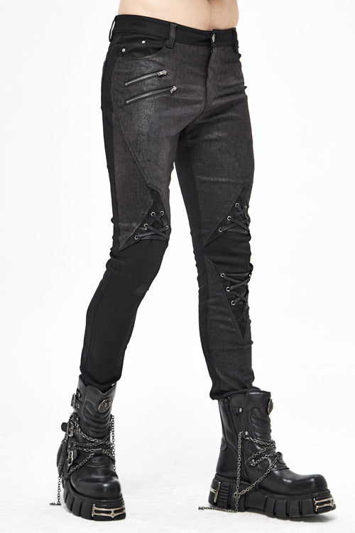 Black Punk Glued Fake Two Pieces Mens Pants - Product - 3