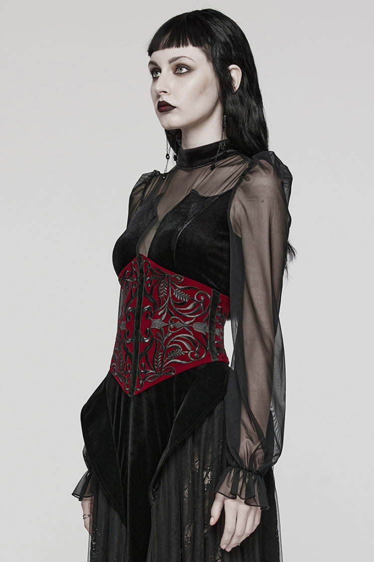 Embroidery Lace-Up Zipper Women's Gothic Corset 2 Colors - Product - 8