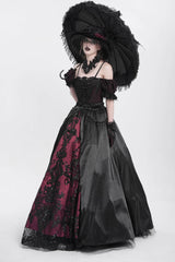 Black/Red Off Shoulder Embroidery Stitching Lace Women's Gothic Dress - Product - 11