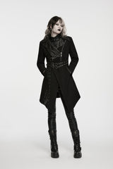 Black Lapel Collar Long Sleeves Patchwork Lace-Up Asymmetric Buckled Women's Punk Cool Coat - Product - 6