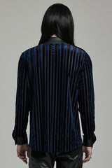 Black/Blue Lapel Collar Stitching Slim Men's Gothic Blouse - Product - 3