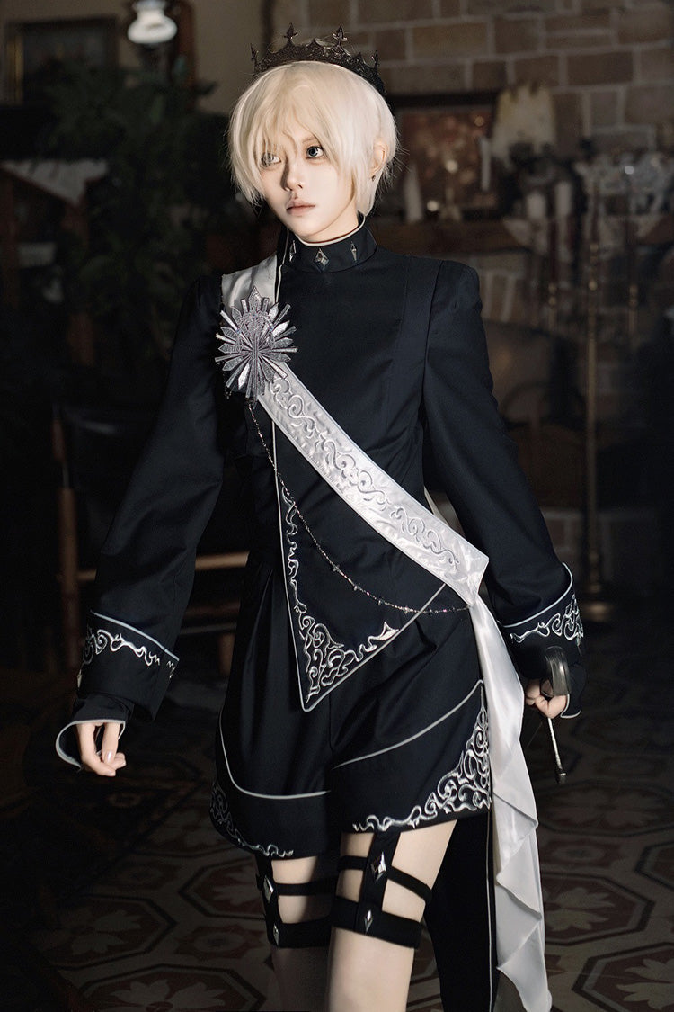 Black [Sword of Oath] Long Sleeves Embroidered Gothic Vintage Knight Prince Ouji Lolita Set - Product - 7