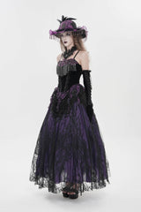 Black/Purple Lace-Up Women's Gothic Embroidered Tassels  Overbust Corset - Product - 3