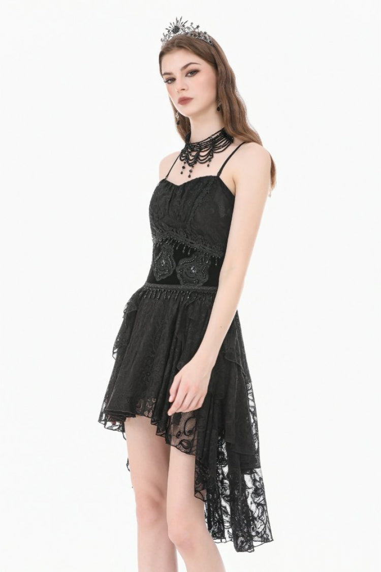 Black Embroidered Women's Gothic Royal Velvet Waist Cincher with Double Beaded Tassels - Product - 9